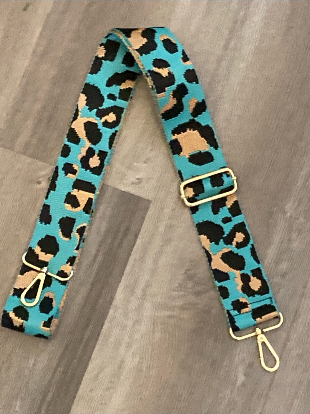 Aqua Blue Crossbody Leopard Print Strap Gold Hardware Coastal Vacay
